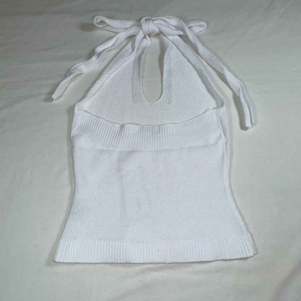 525 America Women's Knit Halter Top White Sleeveless Tie Back Small NWT A0886 - Picture 2 of 9